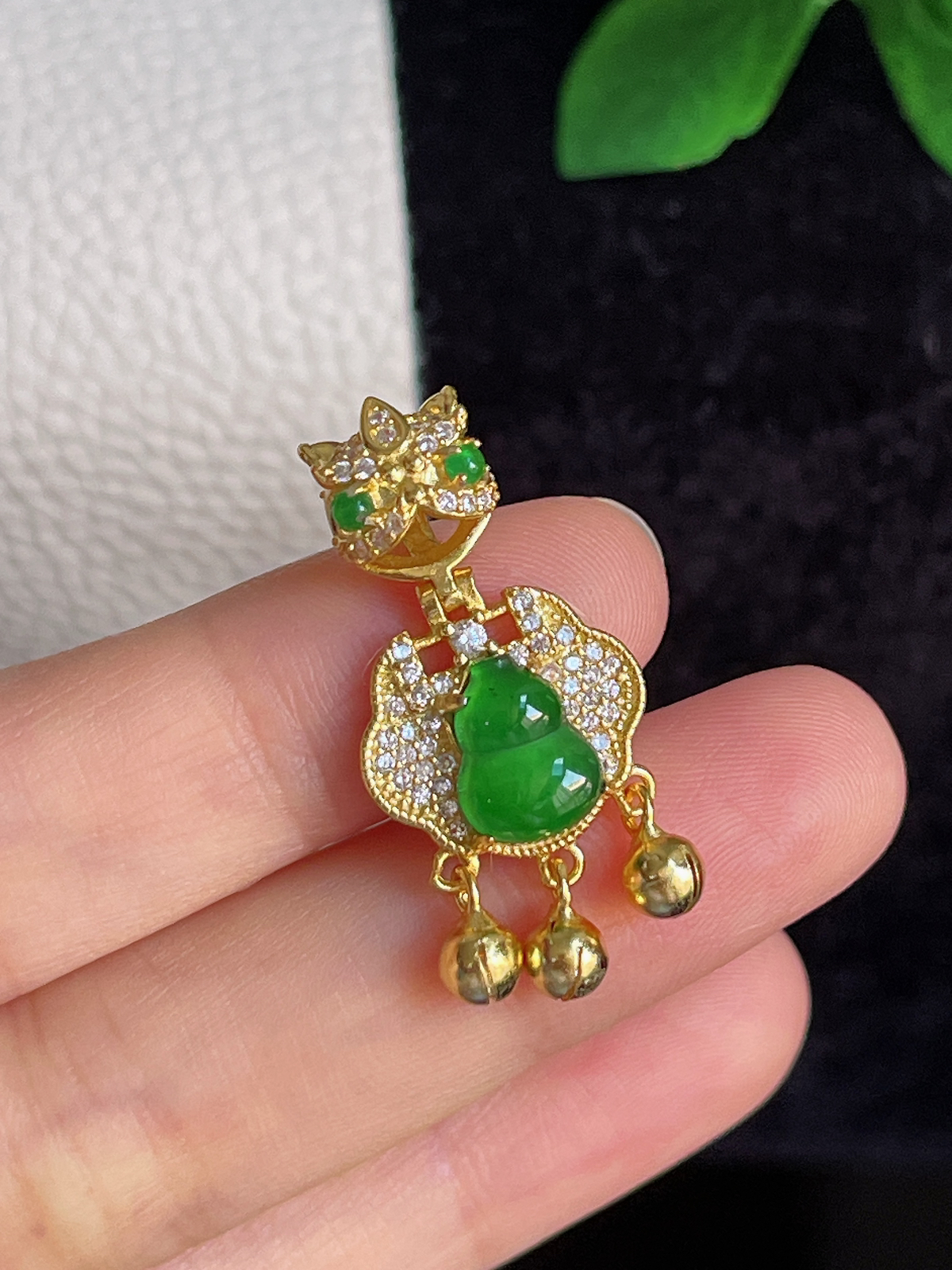 s925银 翡翠葫芦如意锁挂件