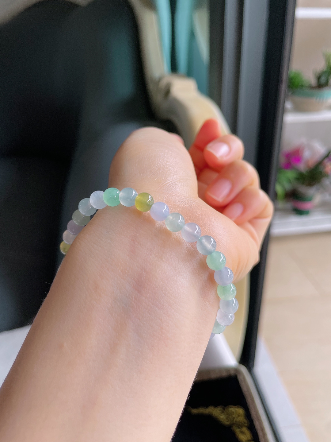 缅甸天然翡翠A货，冰种多宝手串，尺寸：6mm。【编4165】