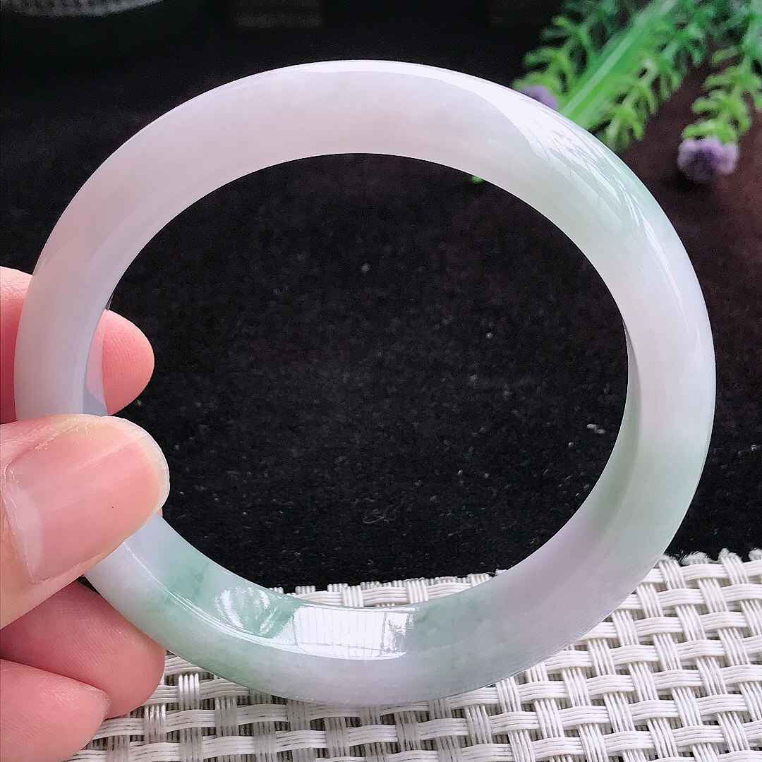 实拍A货翡翠58.5/12.8/8.7老坑冰润飘花手镯宽边玉镯平安镯百搭