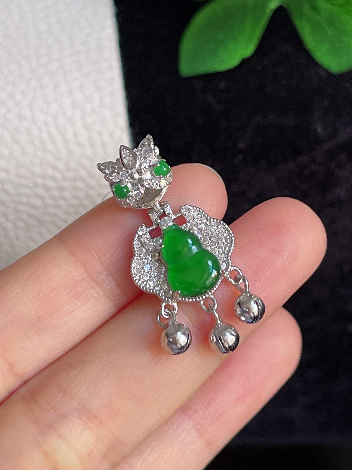 s925银 翡翠葫芦如意锁挂件