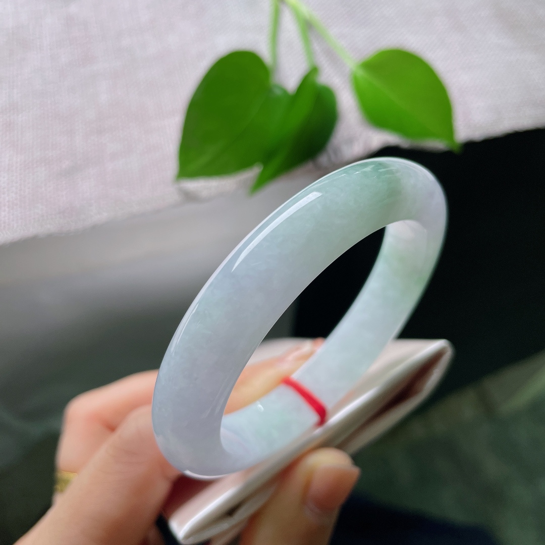 54.8/11.7/8.7，飘花，无裂，翠色飘花慵懒散落淡淡的镯身，种质通透柔和，紫绿相融温婉朦胧，自带春日烟霞般的氛围感，气质温柔内敛。ss56753a