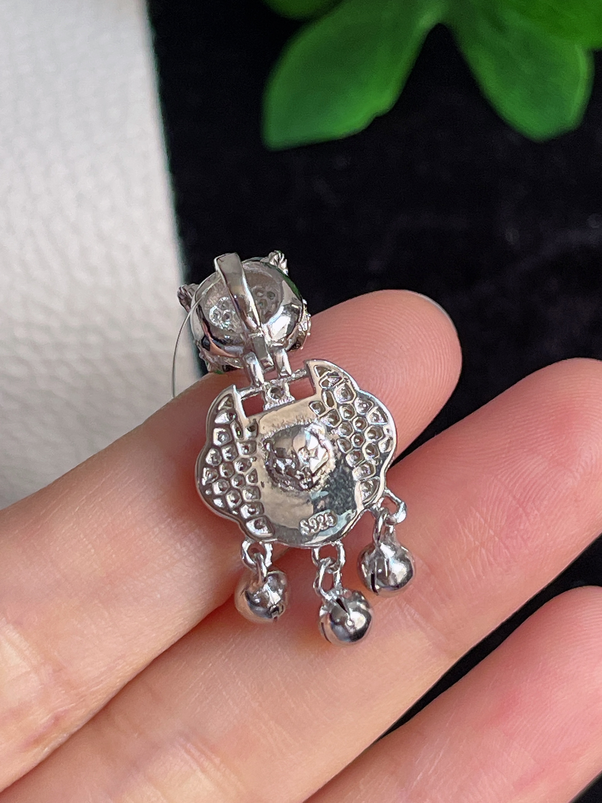 s925银 翡翠葫芦如意锁挂件