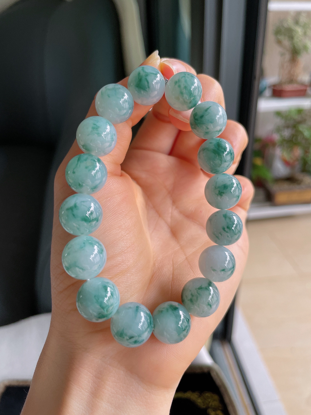 ️，天然翡翠A货，冰飘花手链，尺寸：13mm。【编4060】