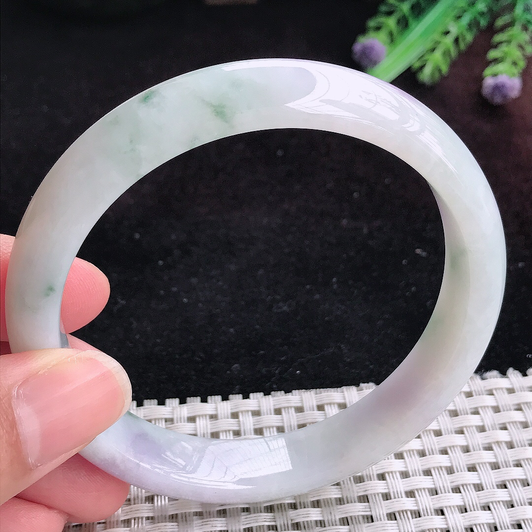 实拍A货翡翠62.5/12.9/8大圈口老坑精美紫罗兰手镯宽边玉镯平安镯百搭