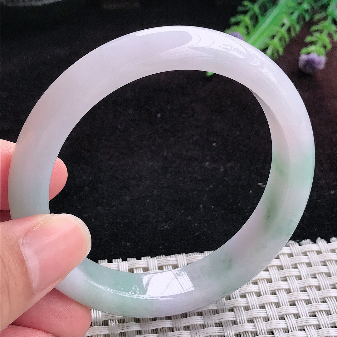 实拍A货翡翠58.5/12.8/8.7老坑冰润飘花手镯宽边玉镯平安镯百搭