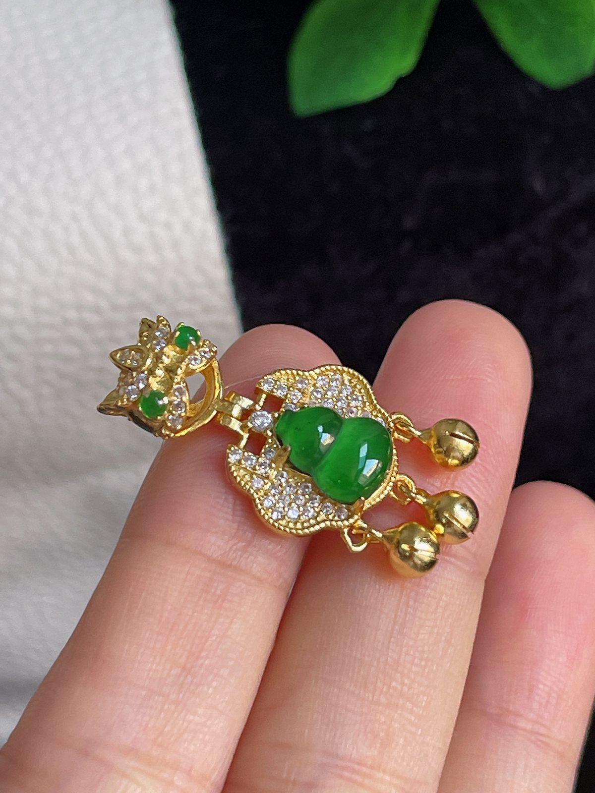 s925银 翡翠葫芦如意锁挂件
