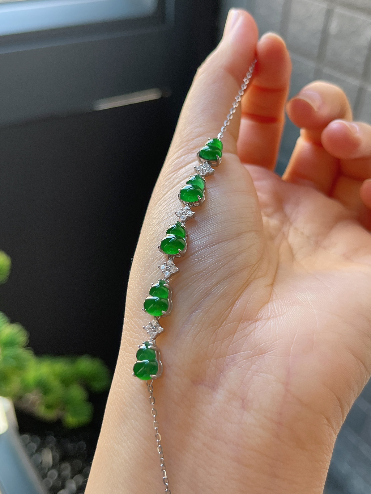 s925银 翡翠葫芦手链