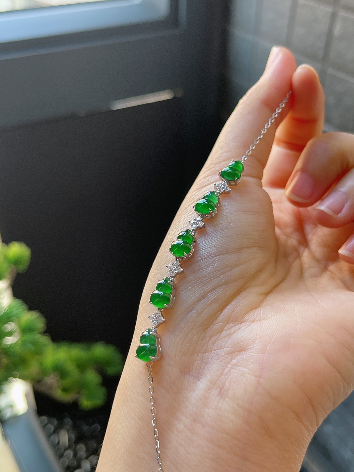 s925银 翡翠葫芦手链