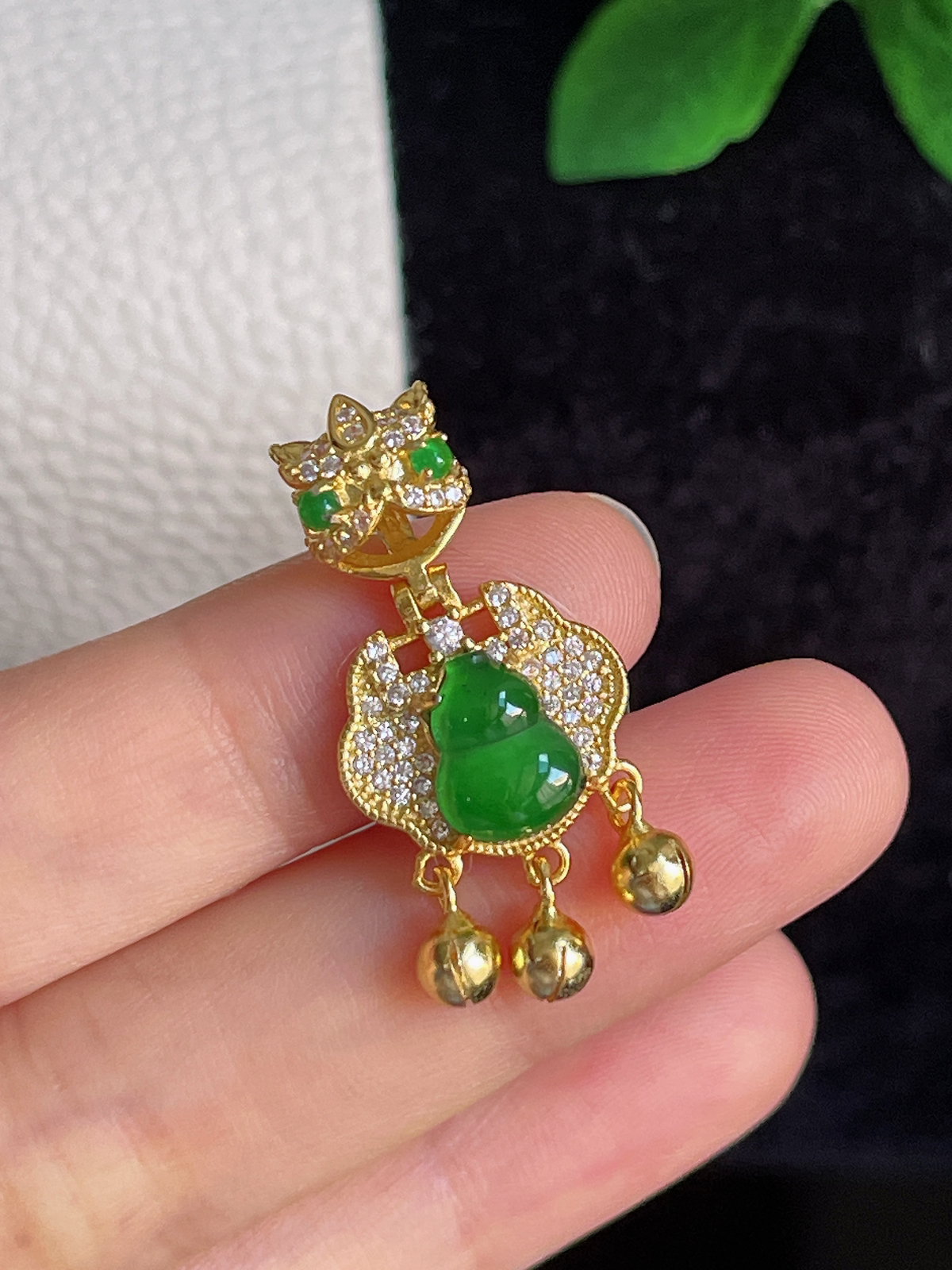s925银 翡翠葫芦如意锁挂件