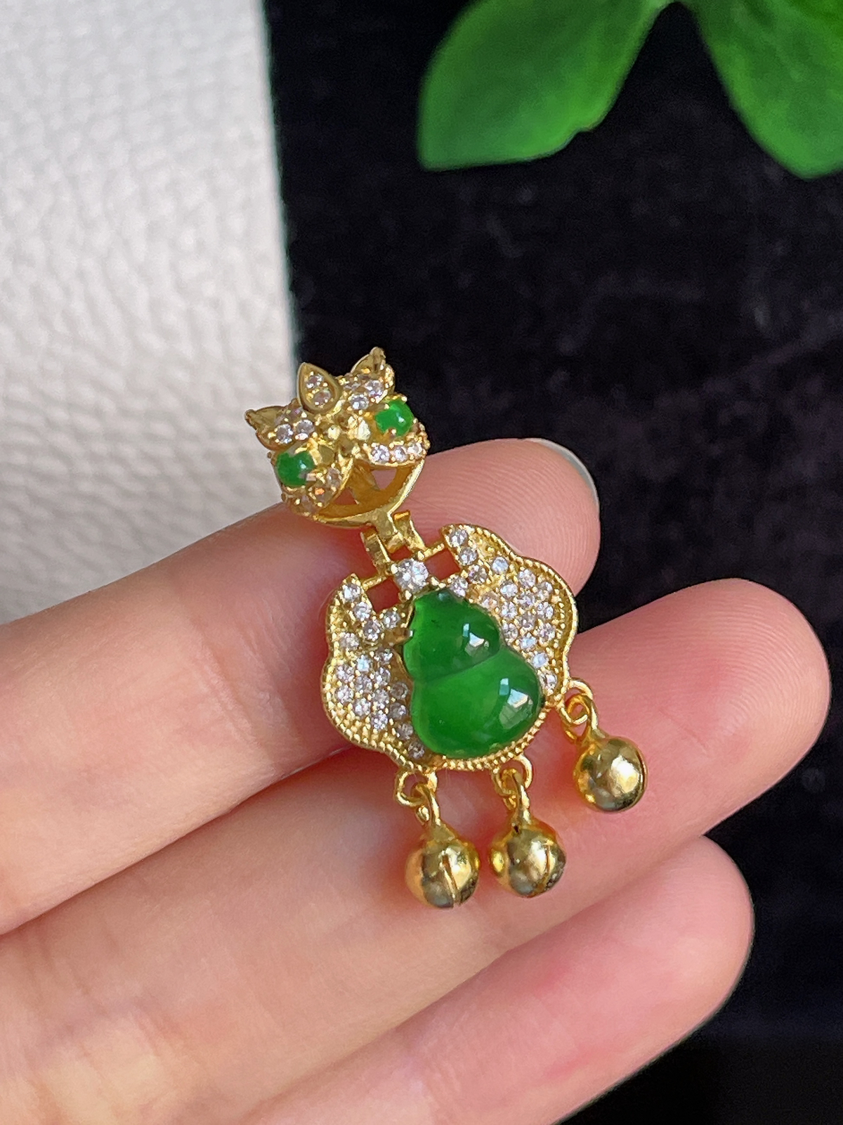 s925银 翡翠葫芦如意锁挂件