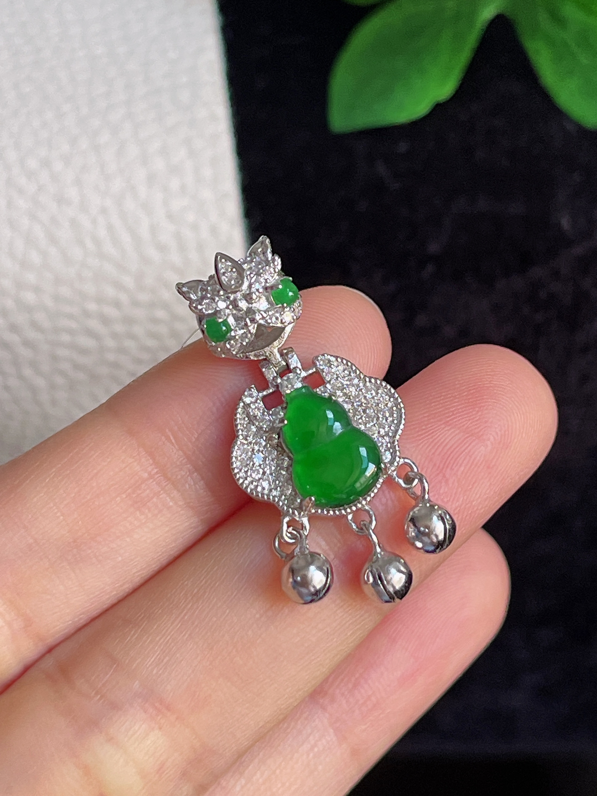 s925银 翡翠葫芦如意锁挂件