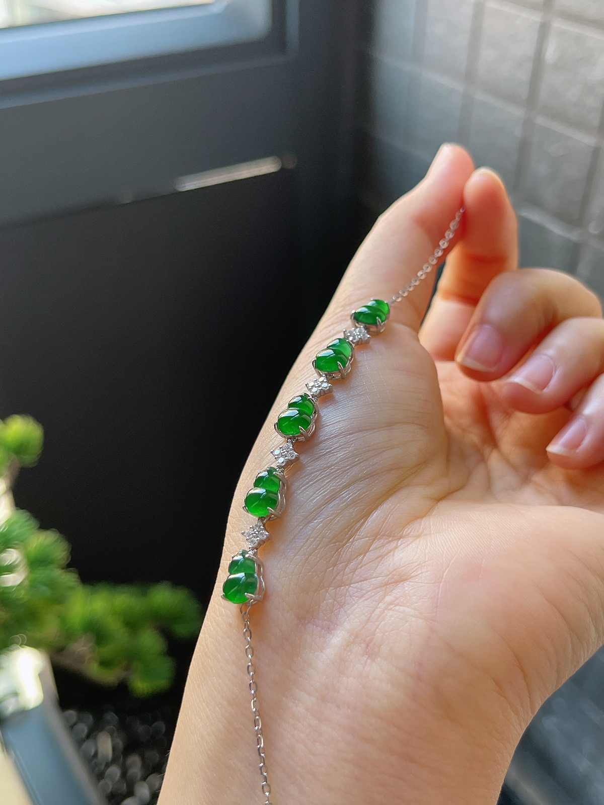 s925银 翡翠葫芦手链