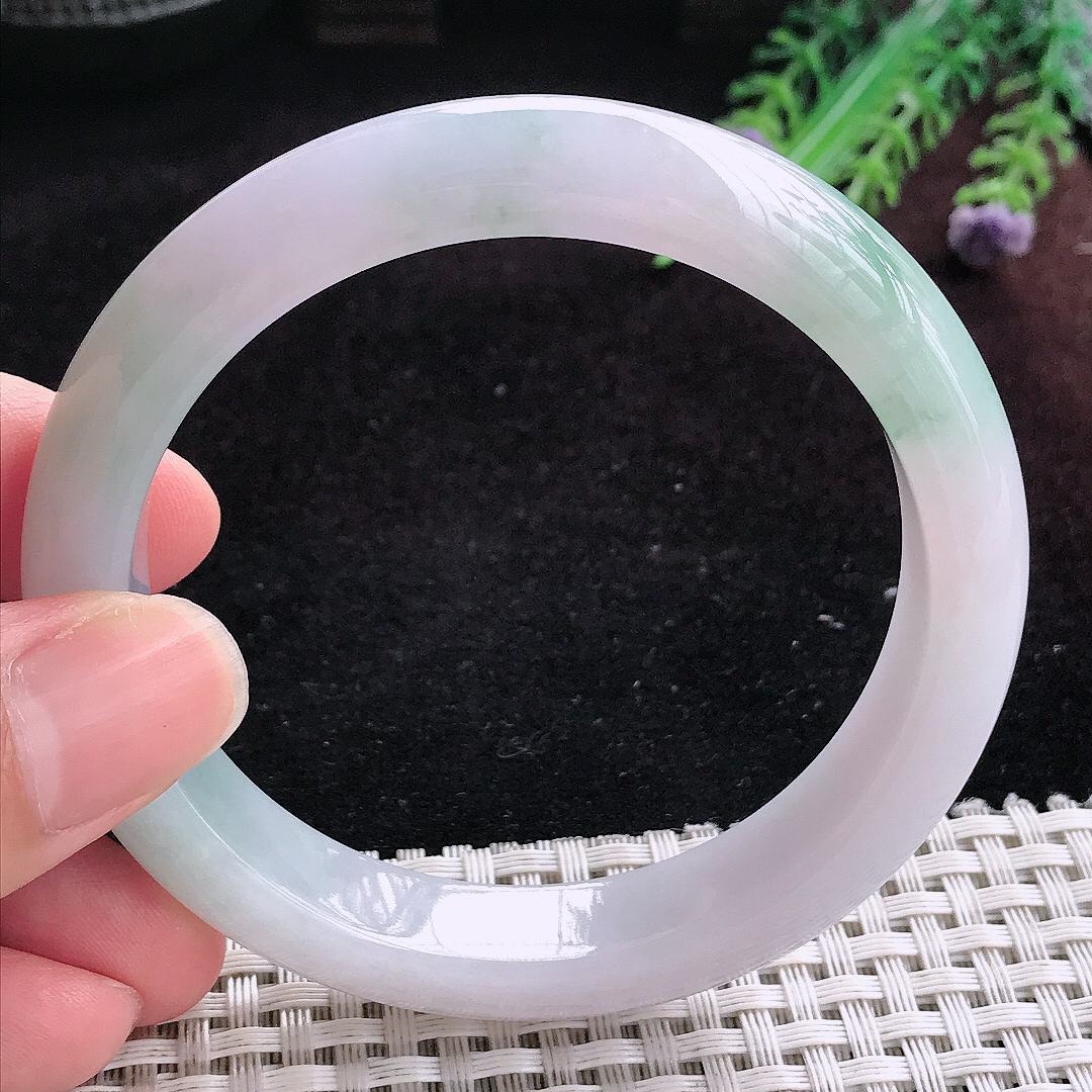 实拍A货翡翠58.5/12.8/8.7老坑冰润飘花手镯宽边玉镯平安镯百搭