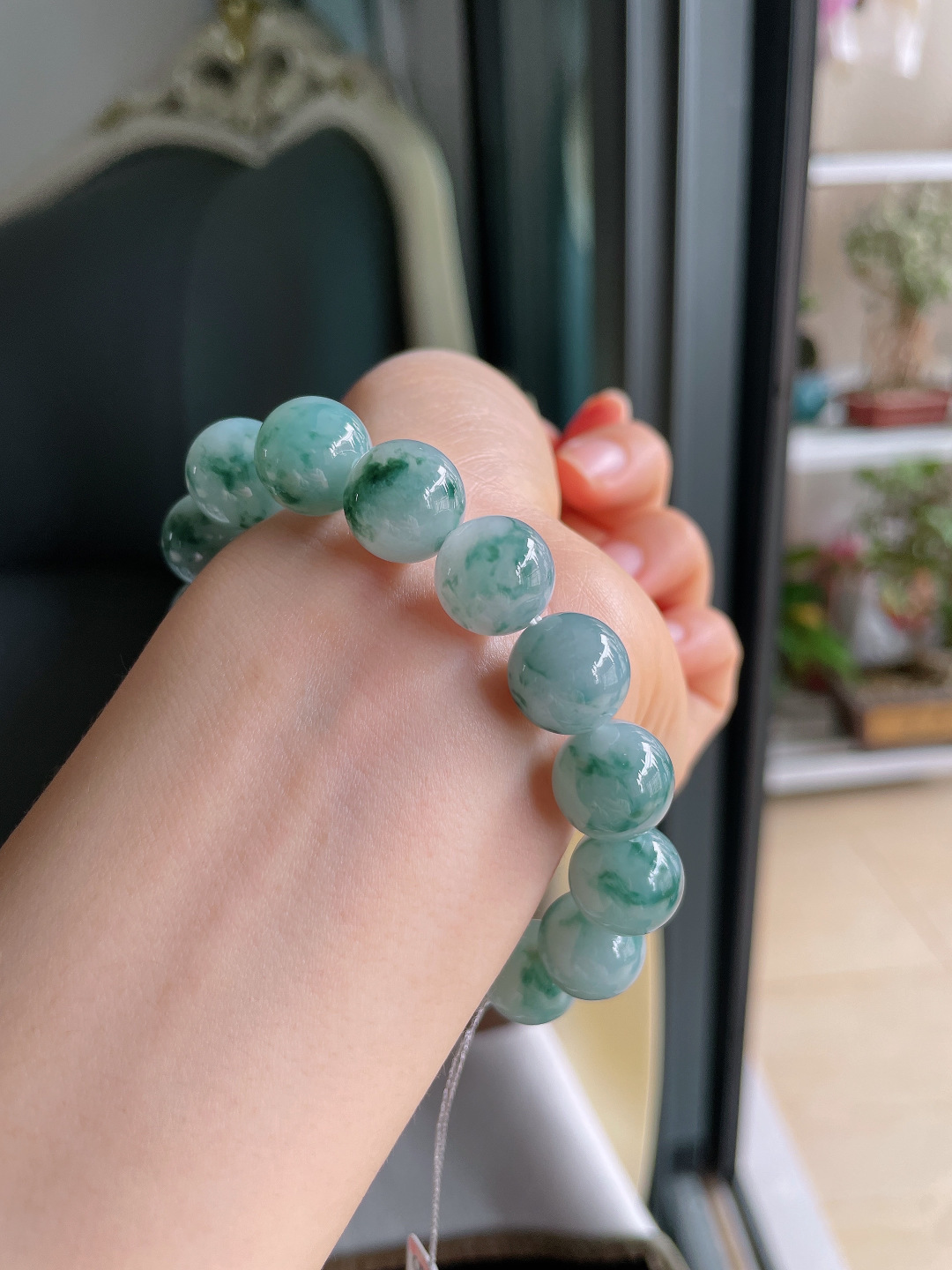 ️，天然翡翠A货，冰飘花手链，尺寸：13mm。【编4060】