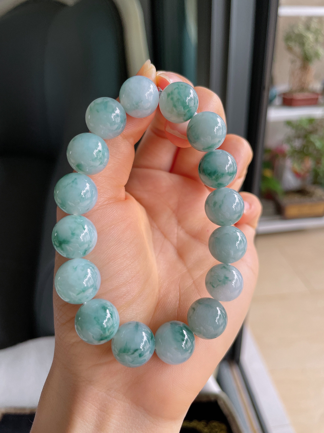 ️，天然翡翠A货，冰飘花手链，尺寸：13mm。【编4060】