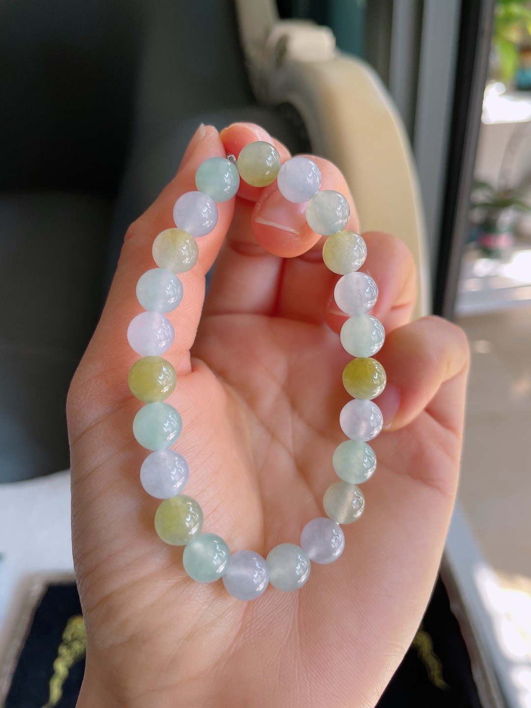 缅甸天然翡翠A货，冰种多宝手链，尺寸：8mm。【编3883】