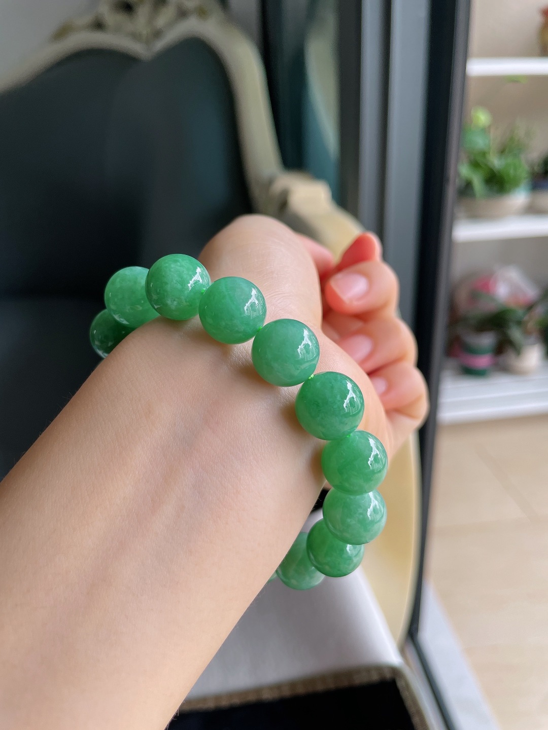 ️，缅甸天然翡翠A货，满绿手串，尺寸：13mm。【编4481】