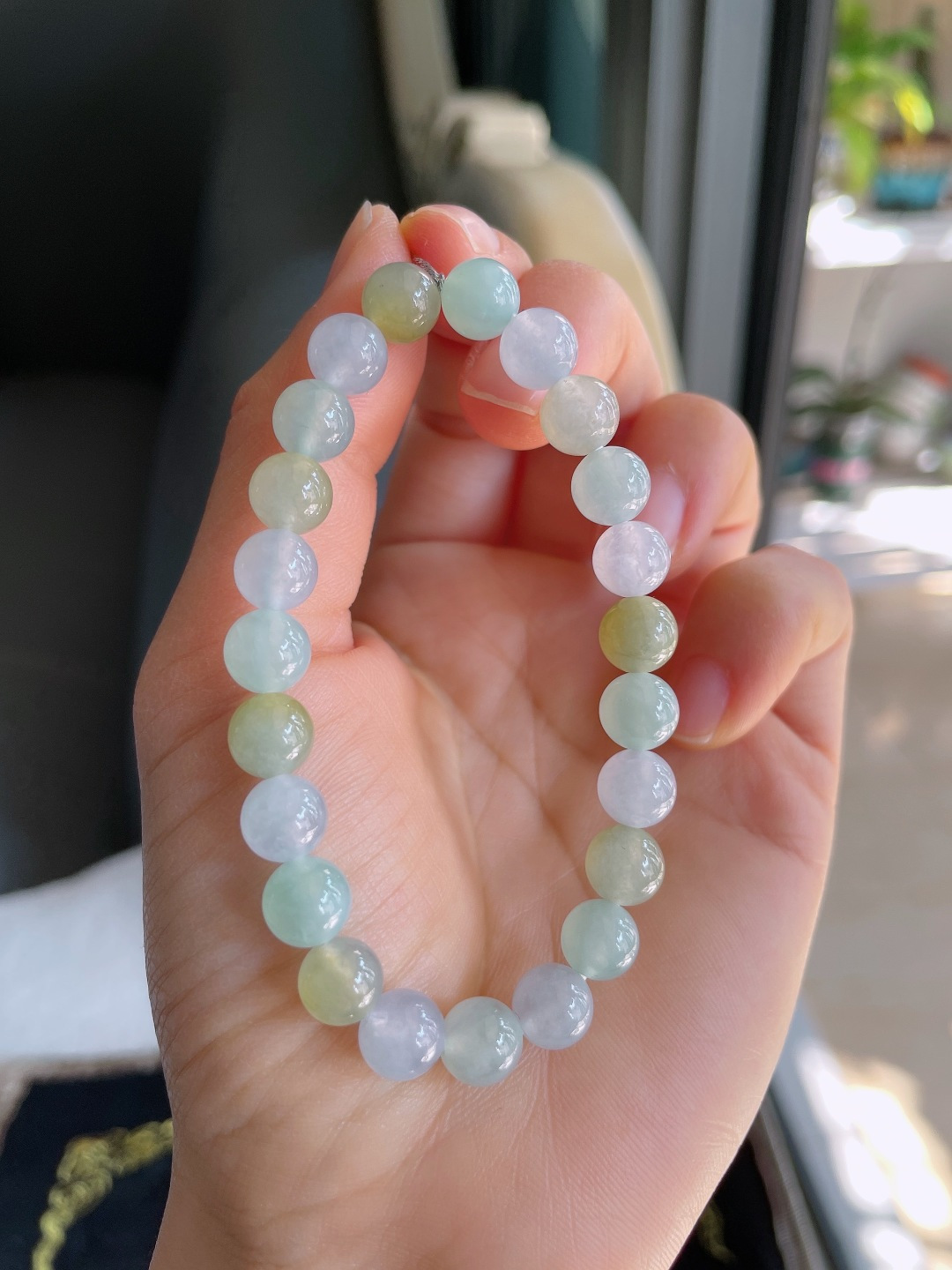 缅甸天然翡翠A货，冰种多宝手链，尺寸：8mm。【编3883】