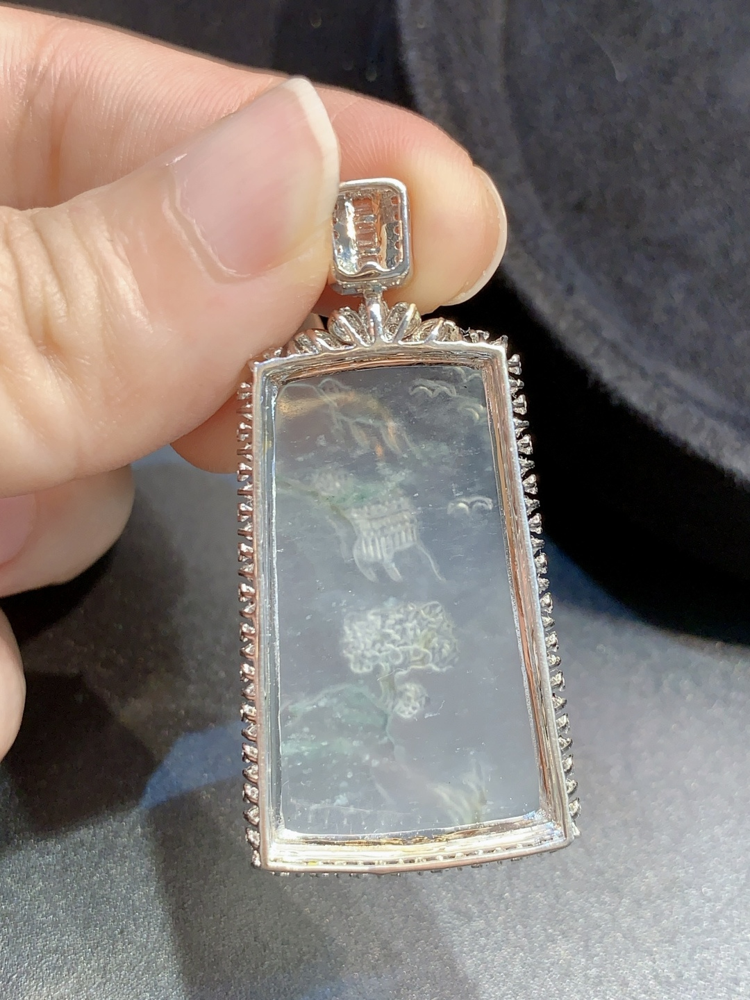 高冰飘花山水牌吊坠，冰感十足，清透水润，真金真钻，34.8-20.6