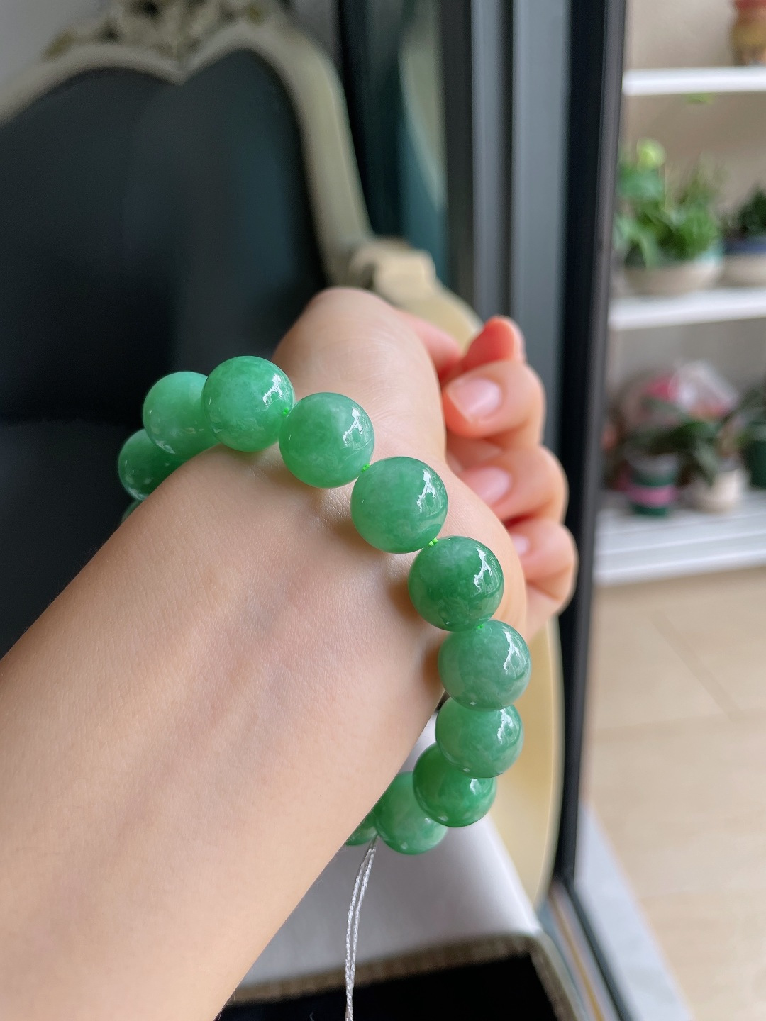 ️，缅甸天然翡翠A货，满绿手串，尺寸：13mm。【编4481】