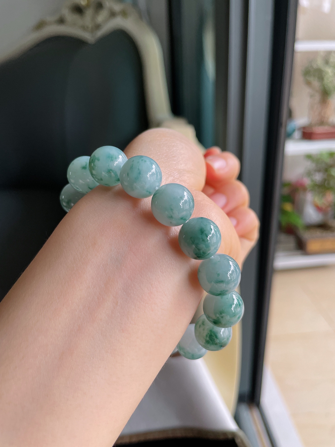 ️，天然翡翠A货，冰飘花手链，尺寸：13mm。【编4060】