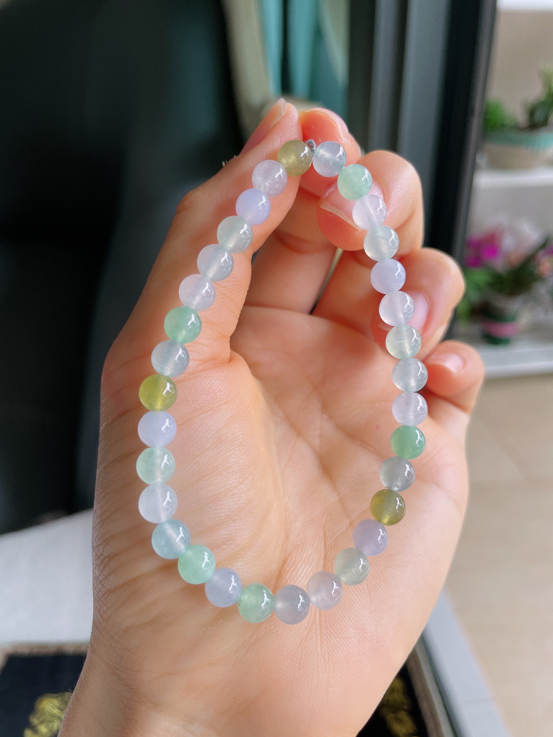 缅甸天然翡翠A货，冰种多宝手串，尺寸：6mm。【编4165】