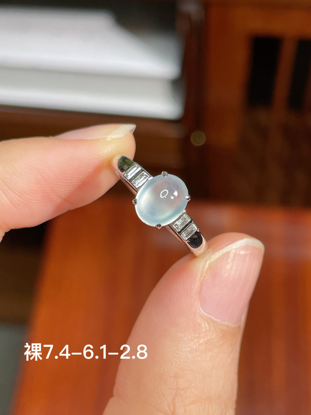 ️冰种蛋面戒指，无裂，18k金镶嵌，7.4-6.1-2.8