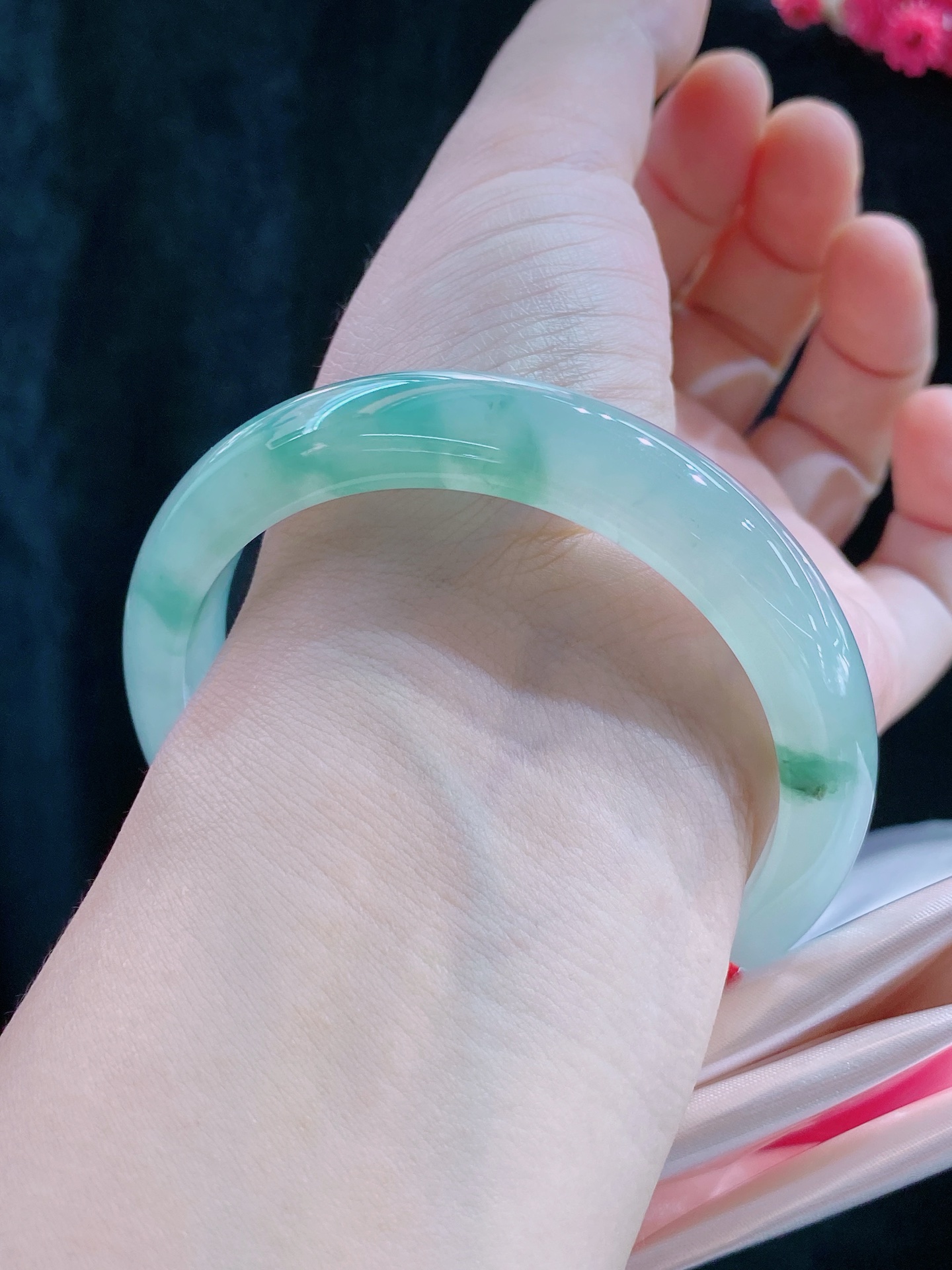 【老坑冰种飘花】正圈手镯，种水，种老通透，无裂，品质，尺寸55/13/8.2，B135-802