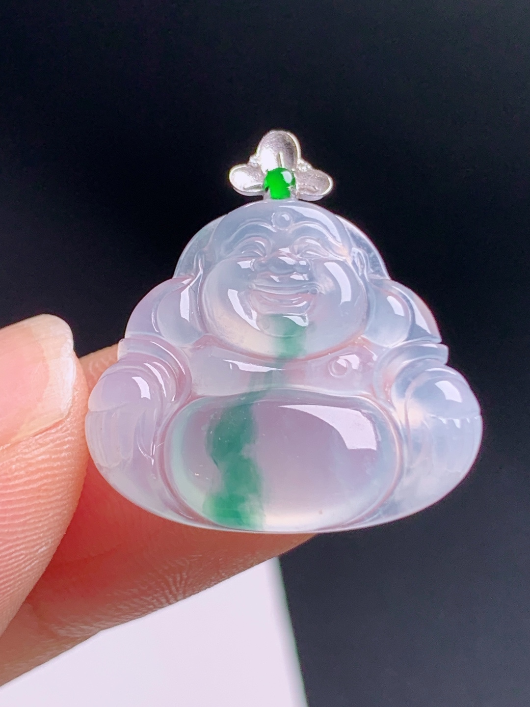 高冰飘花佛公吊坠，冰透灵动，肚圆饱满，喜乐纳福，裸石18.5-21.3-3.823.3，080308