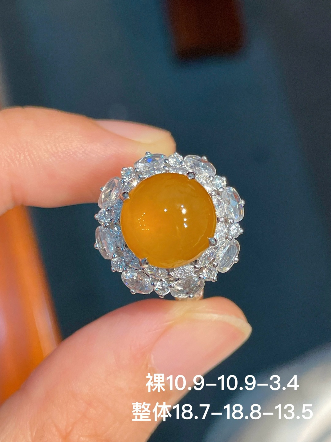 ️黄翡蛋面戒指，18k金镶嵌，18.7-18.8-13.5