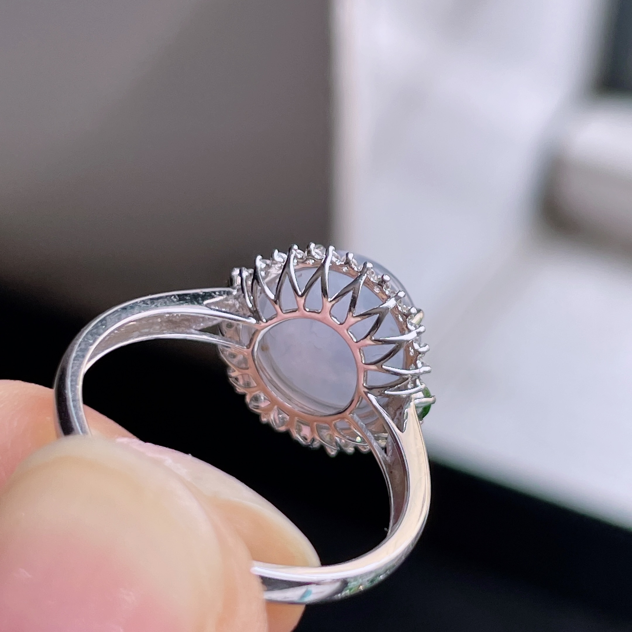 冰紫底蛋面戒指 底色浓郁 种老水润 18k金镶嵌 裸石 9.4 圈口 13