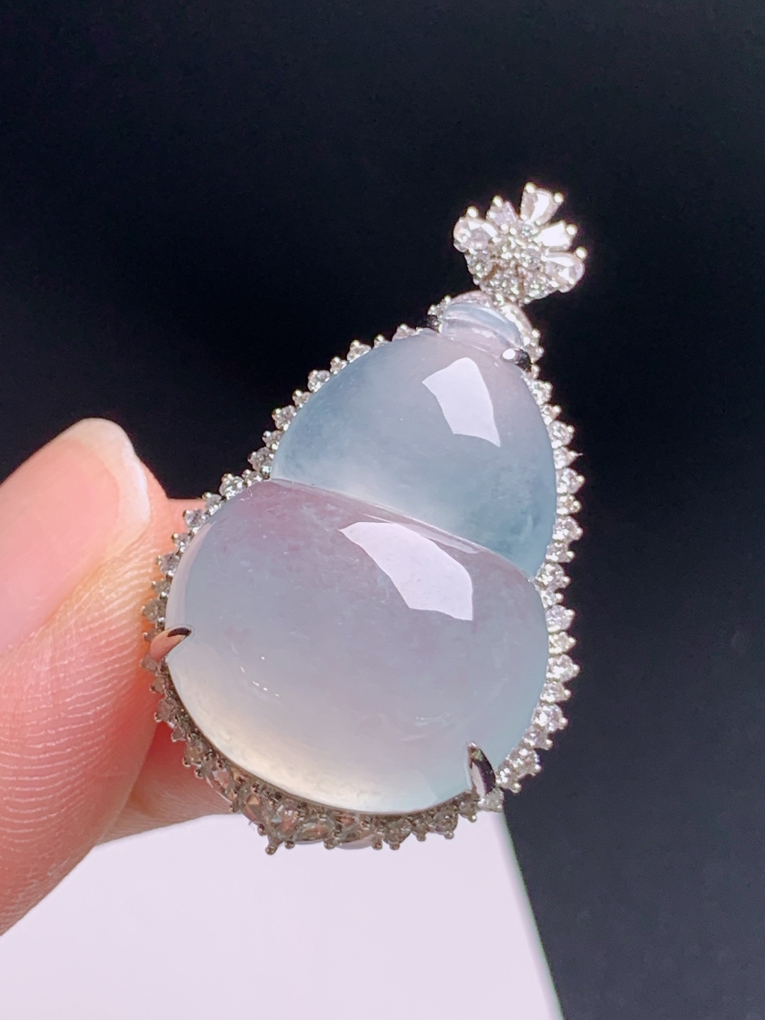 ️ 冰种葫芦吊坠，纯净起光，满钻围镶，福禄圆满