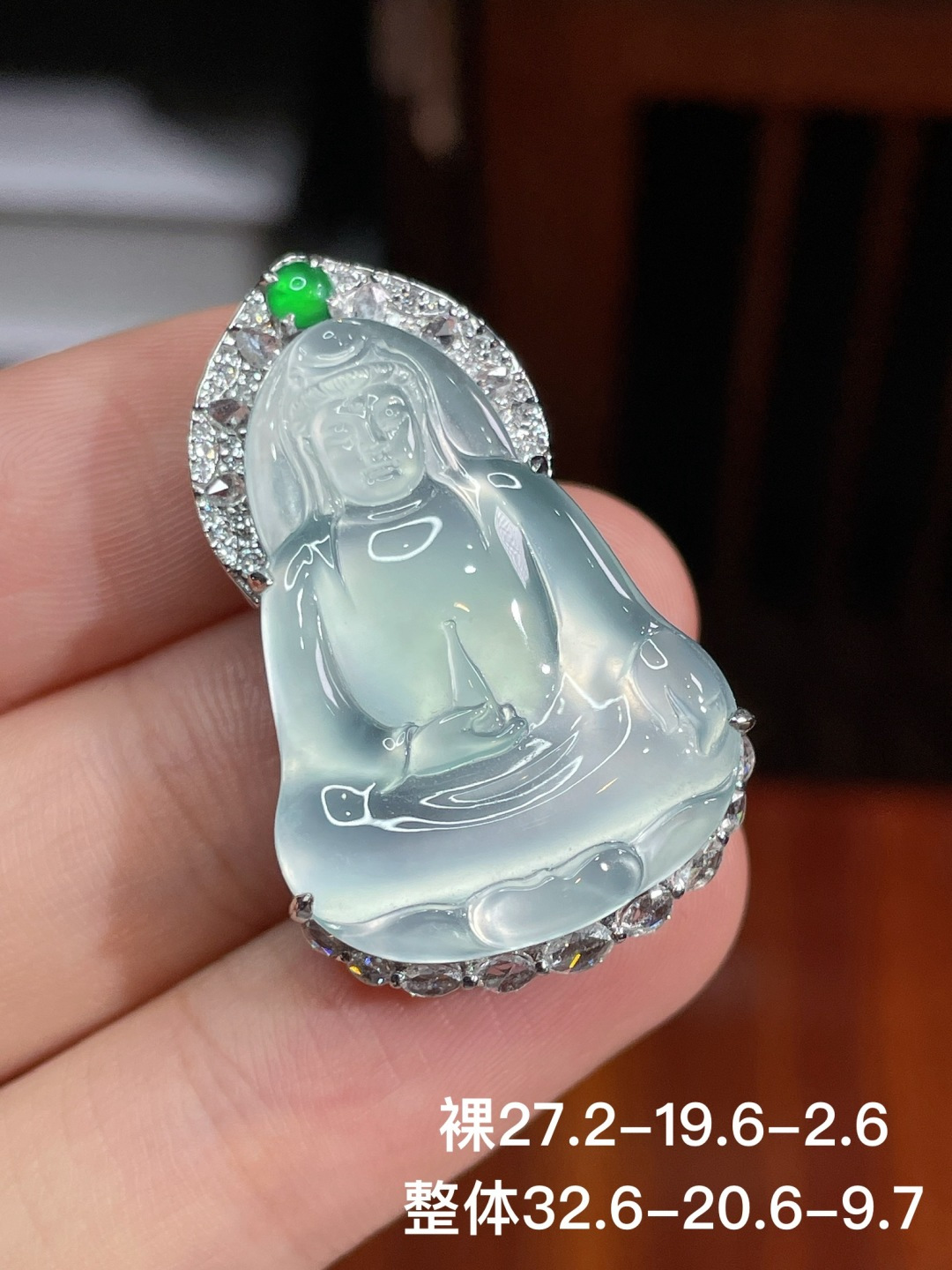 ️冰种观音吊坠，无裂，18k金镶嵌，32.6-20.6-9.7