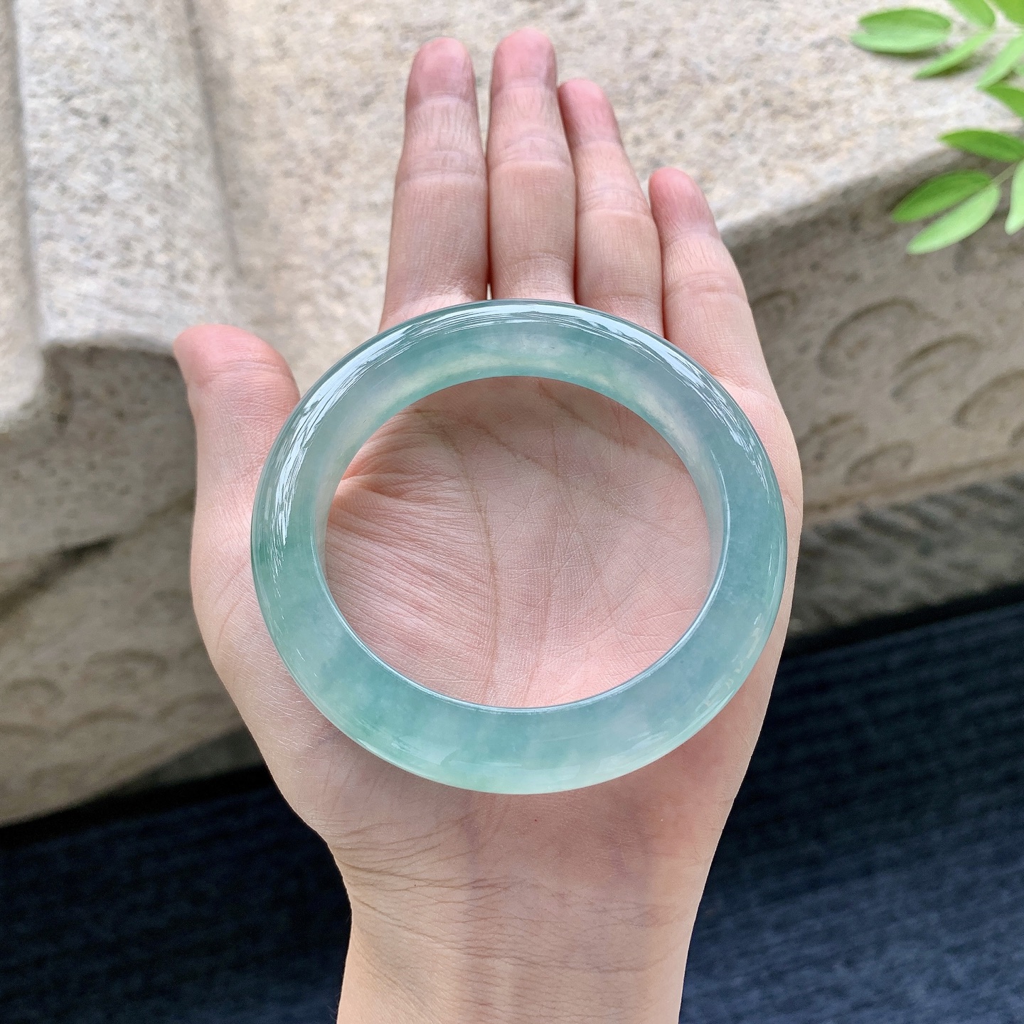 正圈53 54，圈口54.4/11.5/9.4，编码FL080608，冰糯晴蓝飘花，水润，种老，细腻