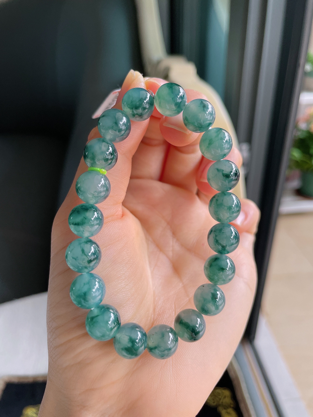 ️，缅甸天然翡翠A货，冰飘花手串，尺寸：10mm。【编3912】