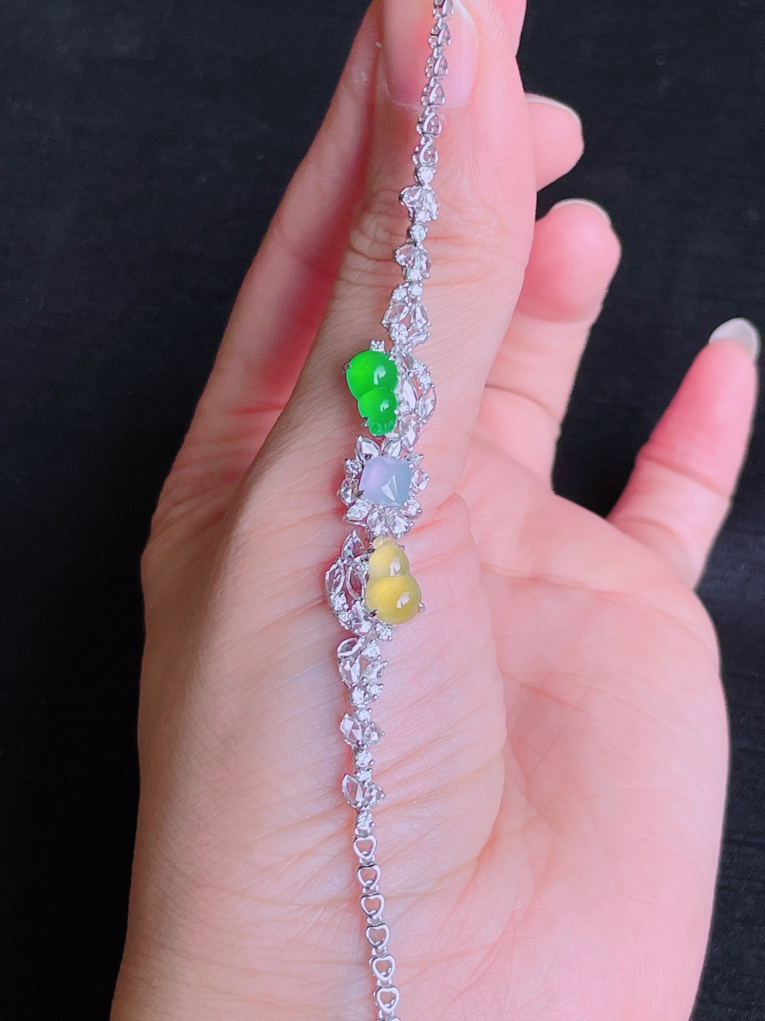 高冰绿黄葫芦手链，晶莹剔透，新颖时尚，品相，9.5-6-3