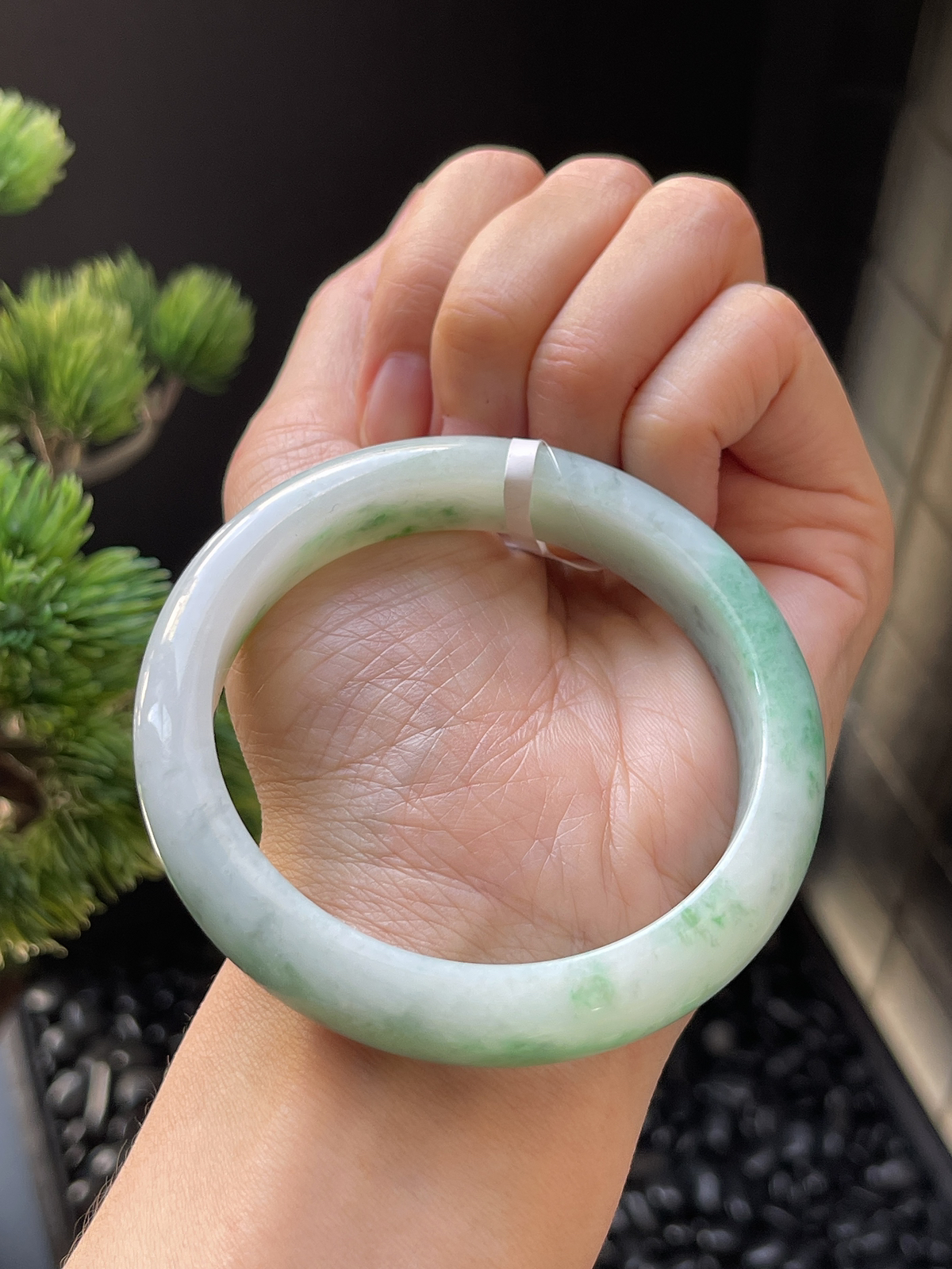 正圈55.5白底飘绿手镯