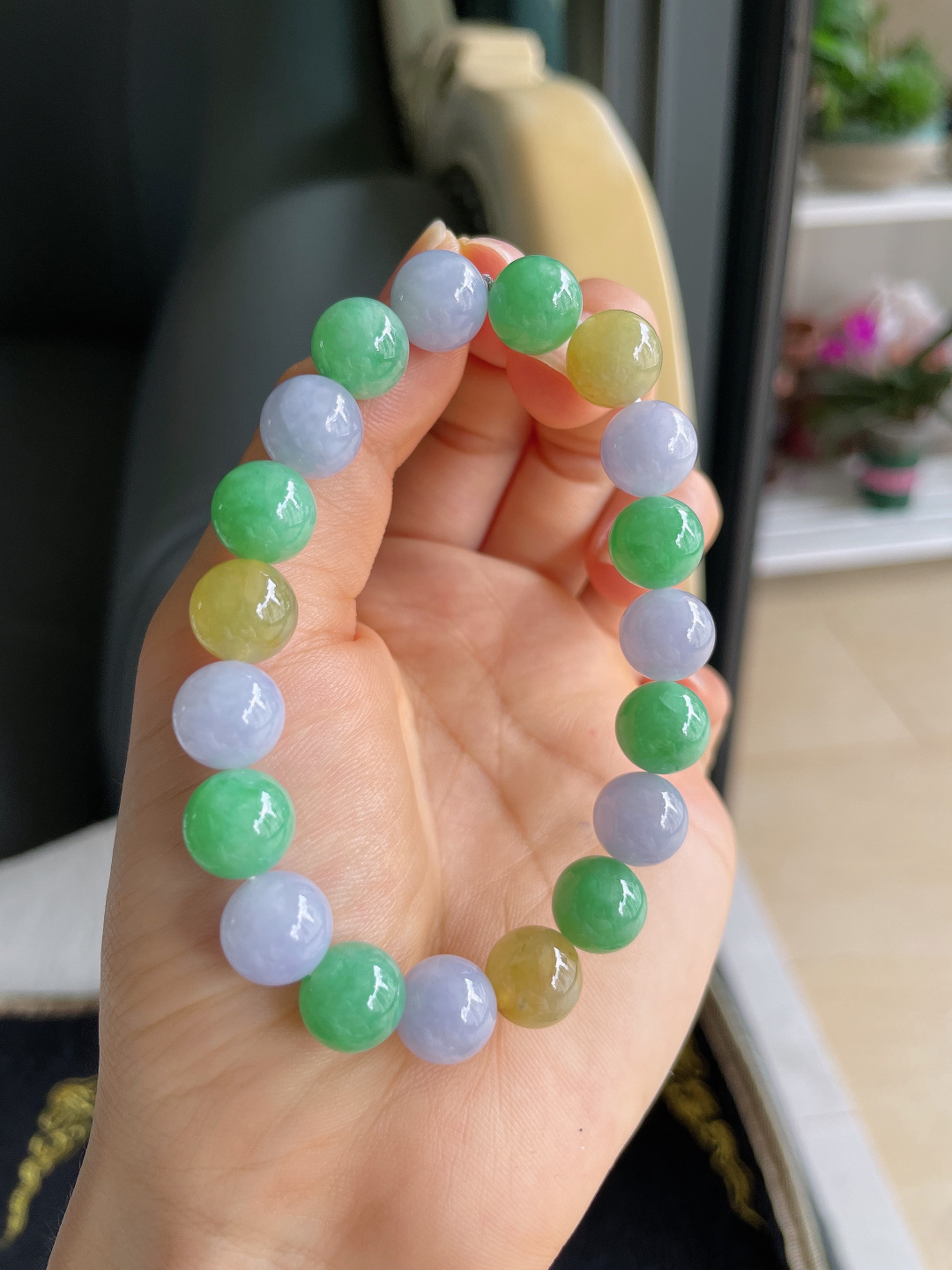 ️，缅甸天然翡翠A货，冰多宝手串，尺寸：10mm。【编3423】