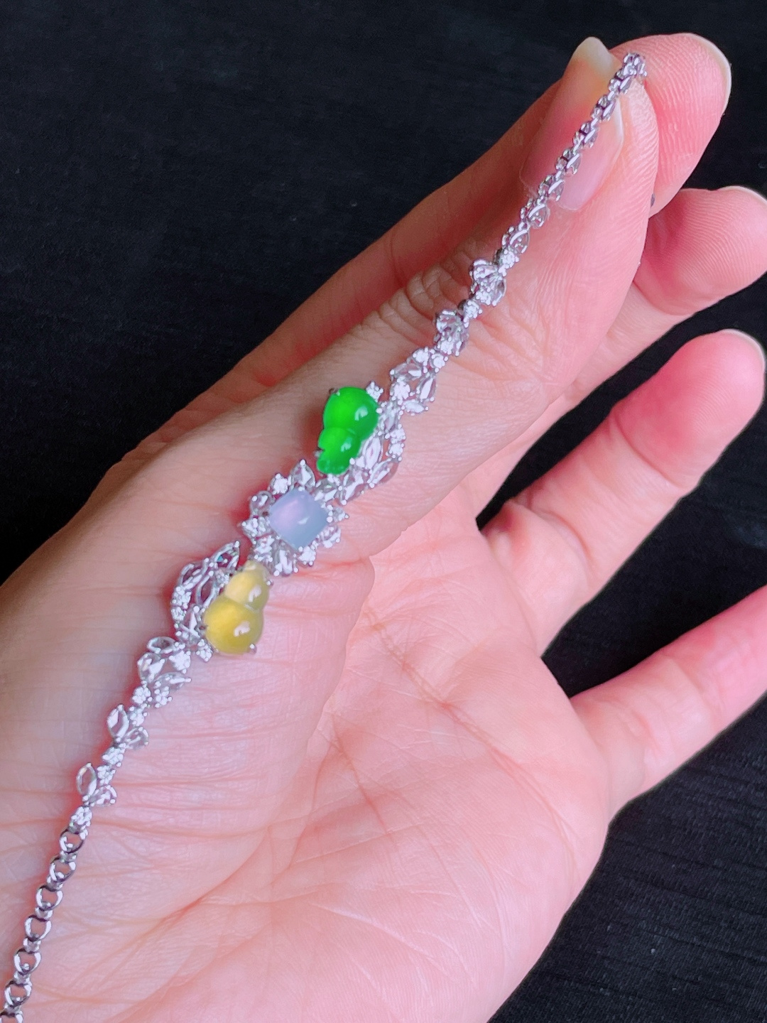 高冰绿黄葫芦手链，晶莹剔透，新颖时尚，品相，9.5-6-3
