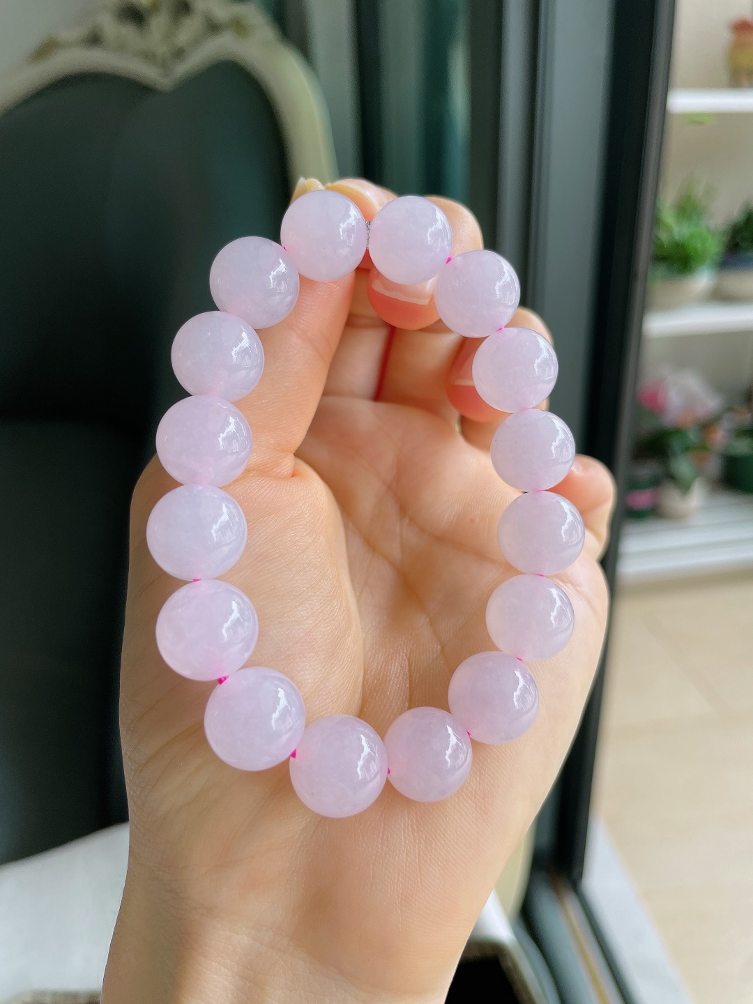 缅甸天然翡翠A货，冰种手串，尺寸：12.3mm。【编4485】