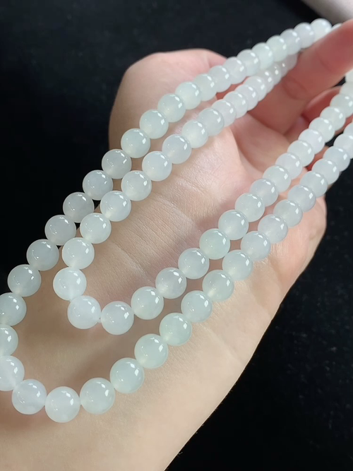 冰种玉珠项链，尺寸7.8mm，84颗，d07xtg