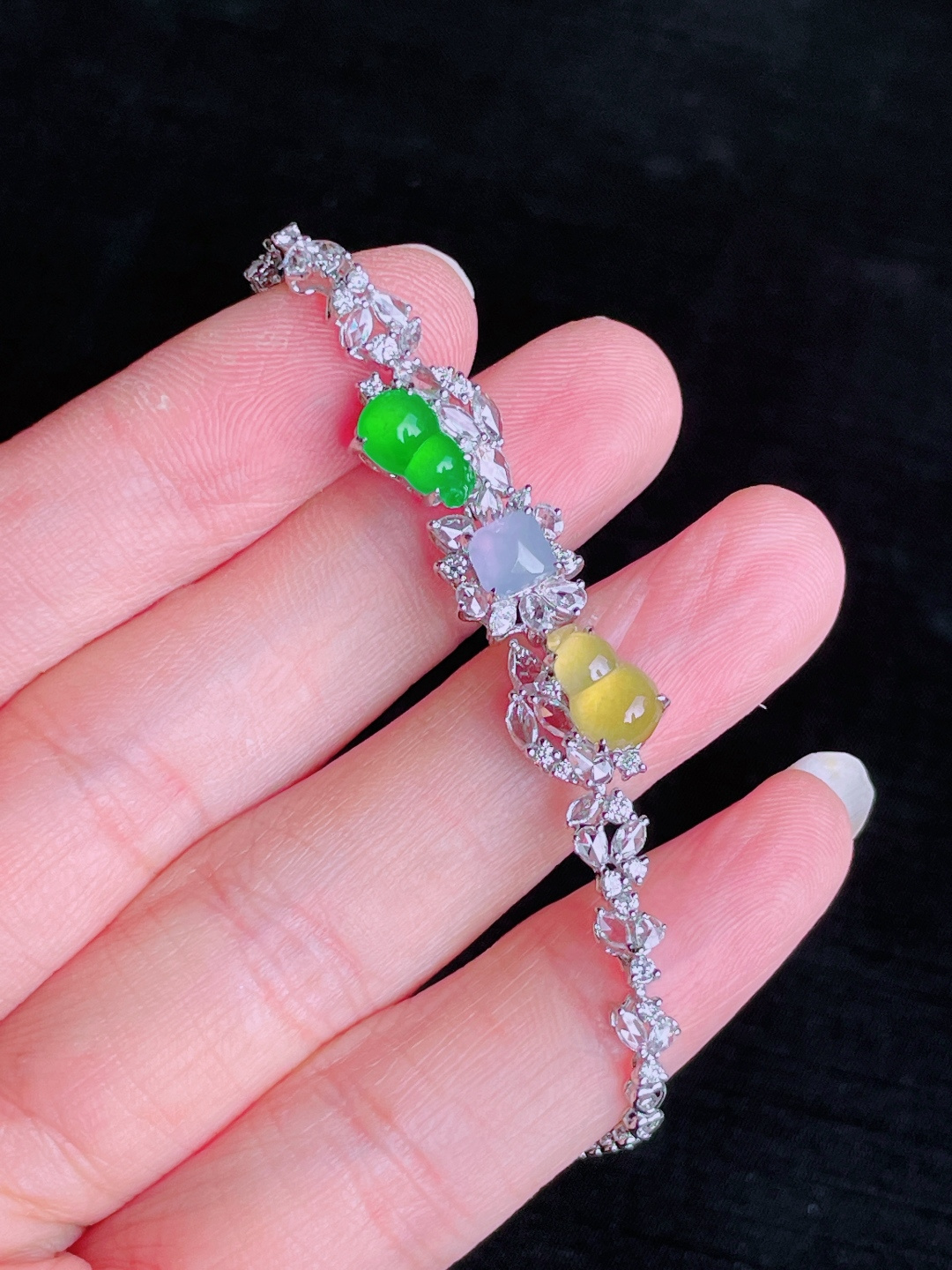 高冰绿黄葫芦手链，晶莹剔透，新颖时尚，品相，9.5-6-3