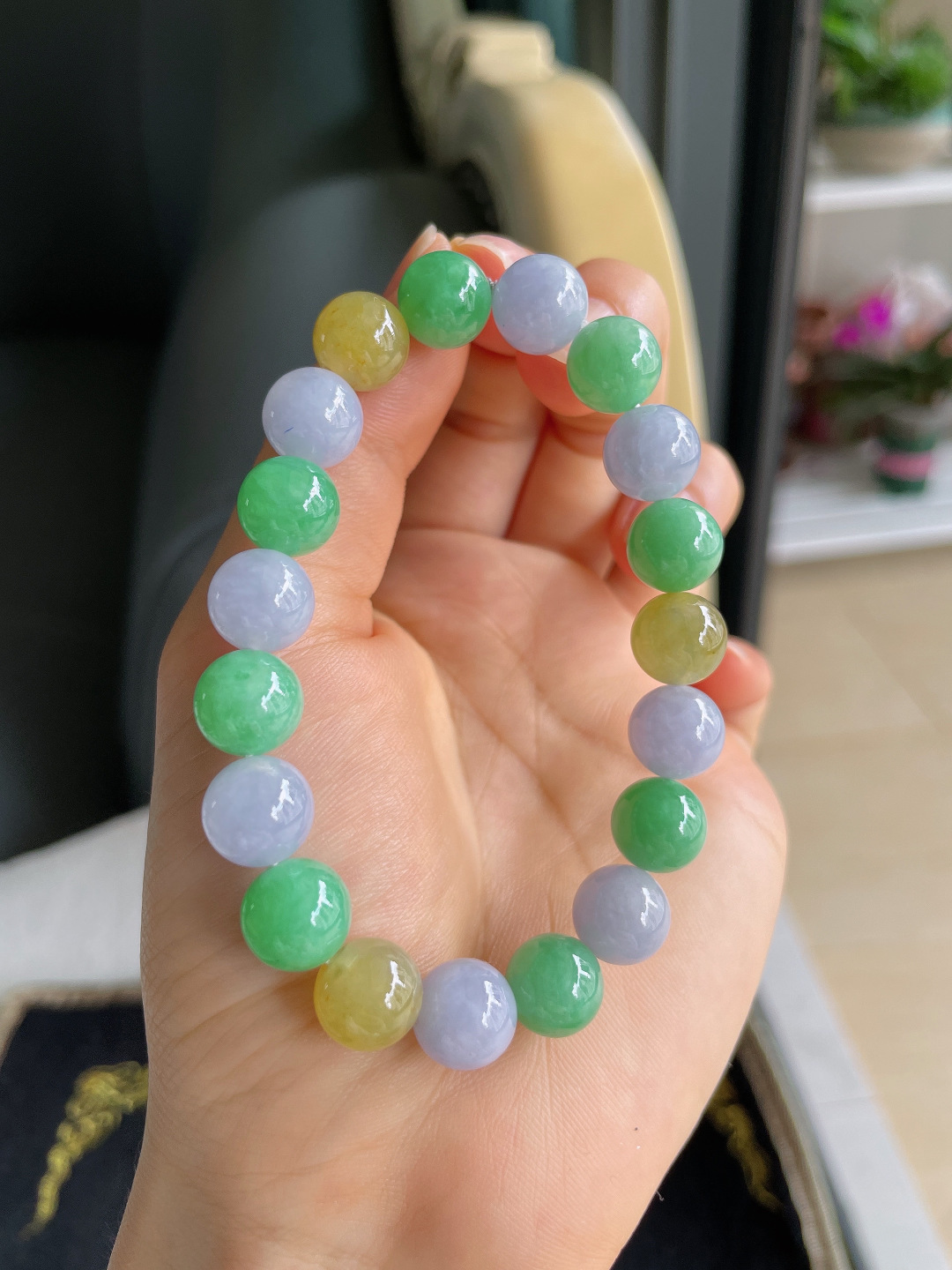 ️，缅甸天然翡翠A货，冰多宝手串，尺寸：10mm。【编3423】