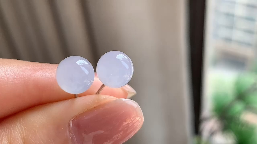 天然翡翠，冰紫珠耳钉18k金，尺寸7.4