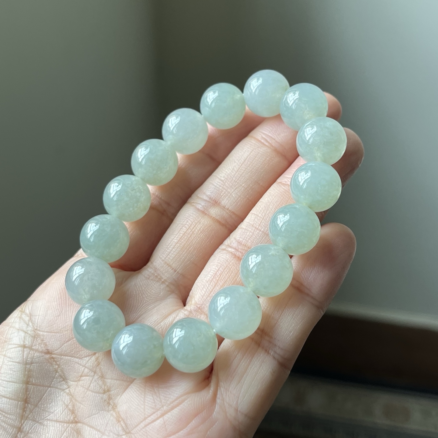 冰种晴水大圆珠手链，种水好，颗颗精挑细选，冰透，尺寸12.3，超值