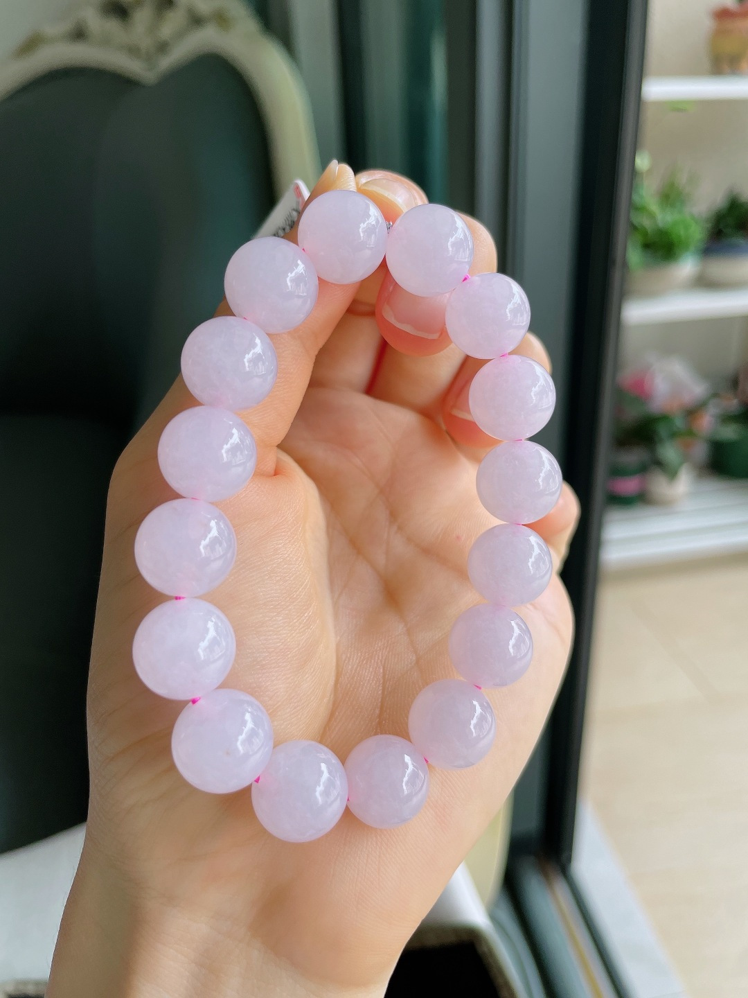 ️，缅甸天然翡翠A货，冰紫罗兰手串，尺寸：12.4mm。【编4487】