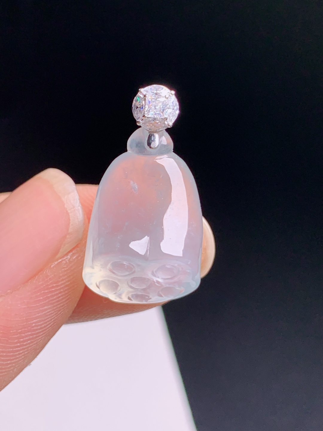 ️ 冰种莲蓬吊坠，冰感十足，雕工精巧，多子多福，裸石17.2-12.1-9.623.1，08050