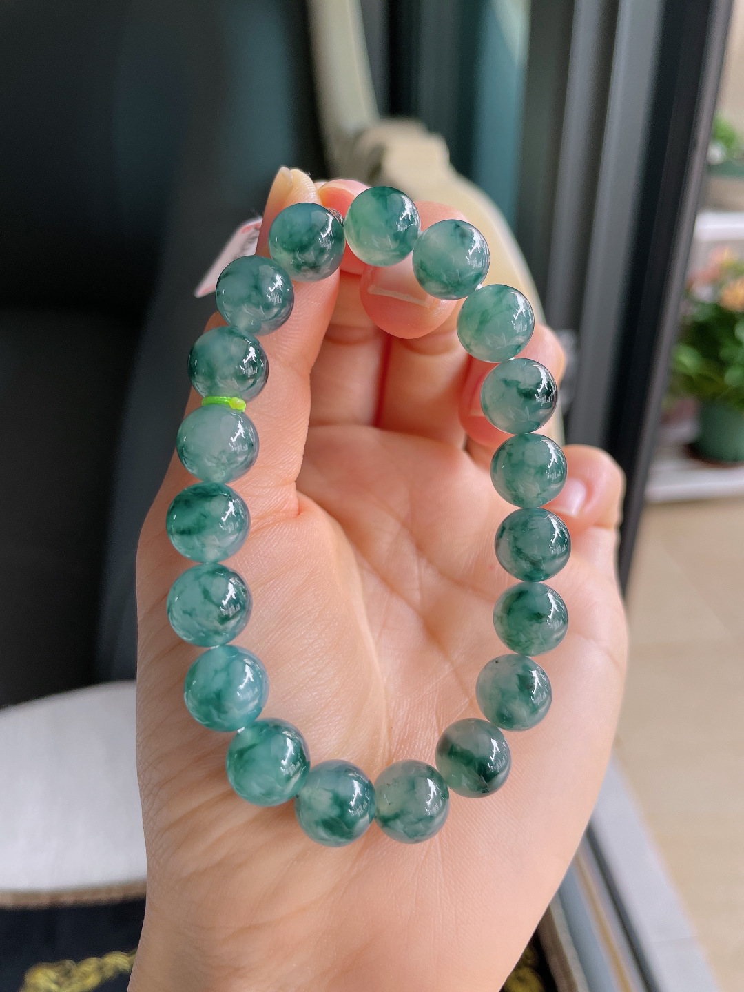 ️，缅甸天然翡翠A货，冰飘花手串，尺寸：10mm。【编3912】