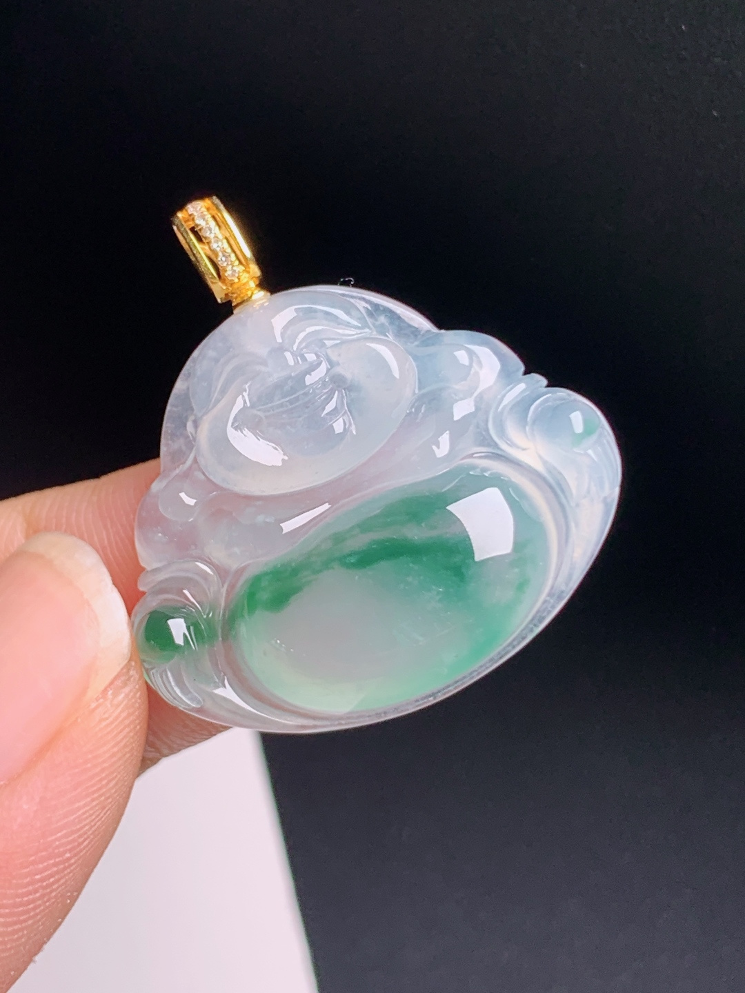 ️ 冰种飘花佛公吊坠，冰透起胶，开脸喜庆，吉祥纳福