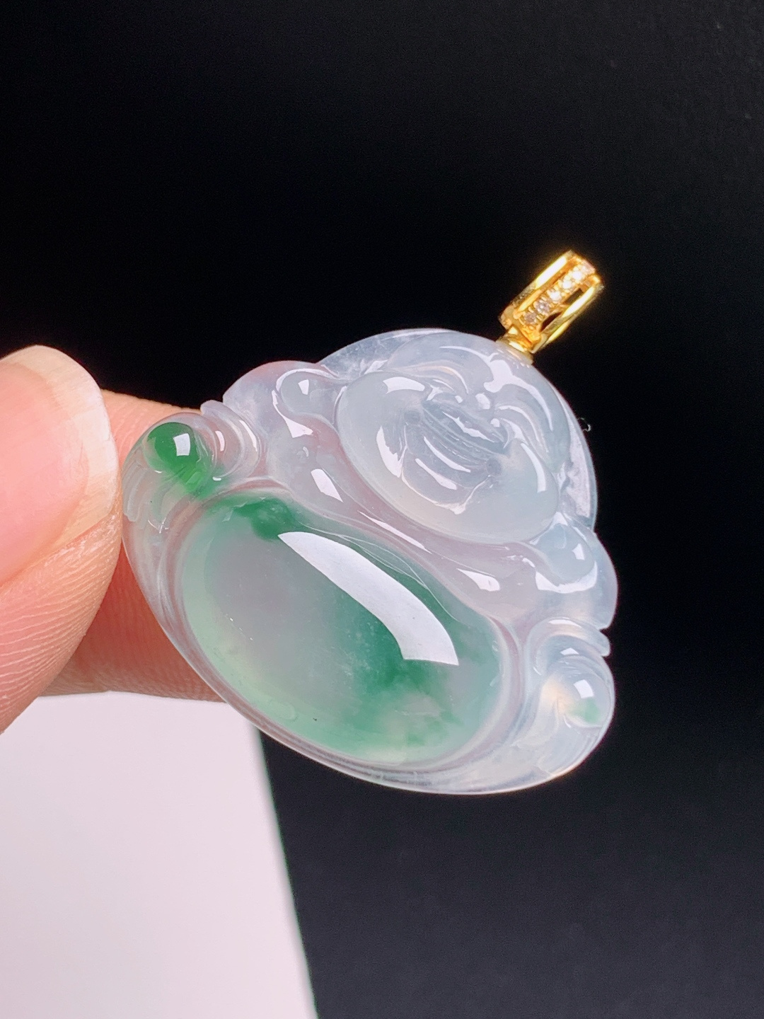 ️ 冰种飘花佛公吊坠，冰透起胶，开脸喜庆，吉祥纳福